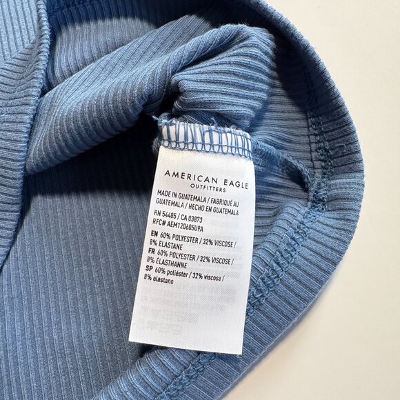 American Eagle Ribbed Cropped Blue Tank Top with Chest Keyhole Size Small - Picture 4 of 9